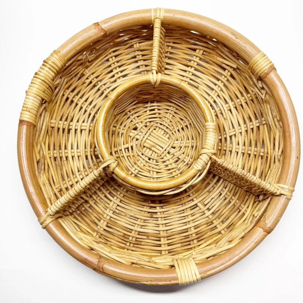 Woven Wicker Bamboo Coffee Table Party Snack Organizer Tray
